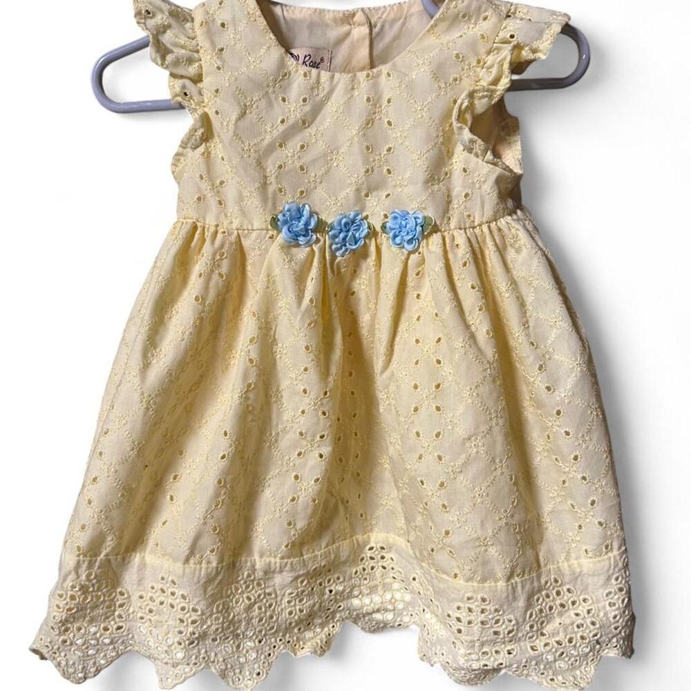 Sweet yellow 12 month baby girl pale yellow event dress with ruffled cap sleeves